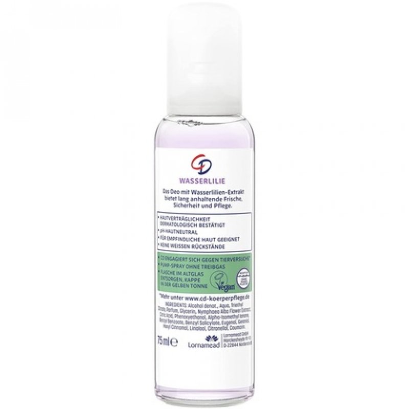 CD Deodorant Spray Water Lily 75ml - Aluminum-Free 24 Hour Protection for Sensitive Skin - Vegan Body Care