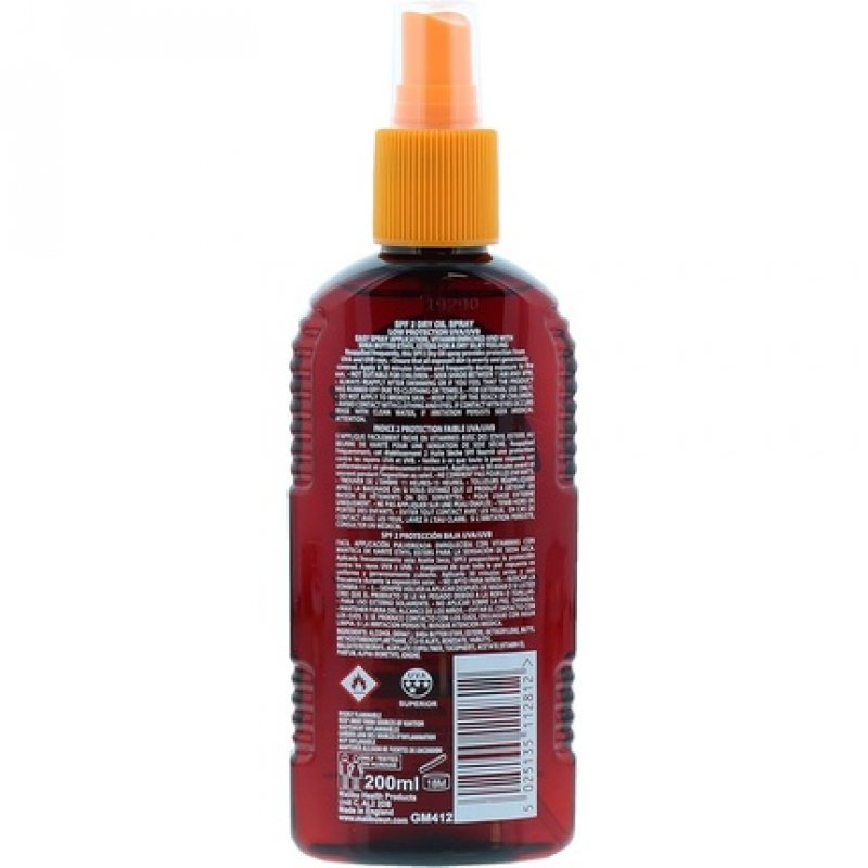 Malibu Sun SPF 2 Non-Greasy Dry Oil Spray for Tanning with Shea Butter Extract 200ml