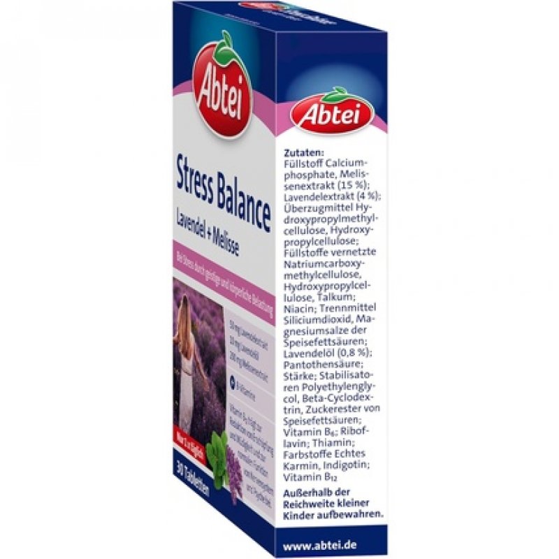 Abtei Stress Balance with Lavender and Lemon Balm for Stress Relief - Gluten-Free, Lactose-Free, Gelatin-Free