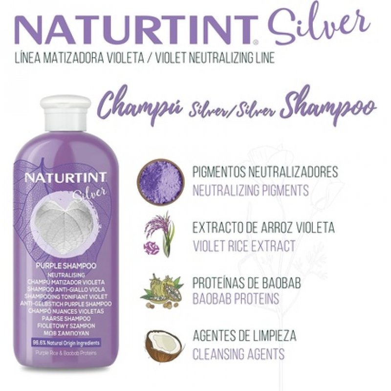 Naturtint Violet Colour Shampoo Removes Unwanted Yellowish and Copper Tones on Blonde White and Bleached Hair 330ml