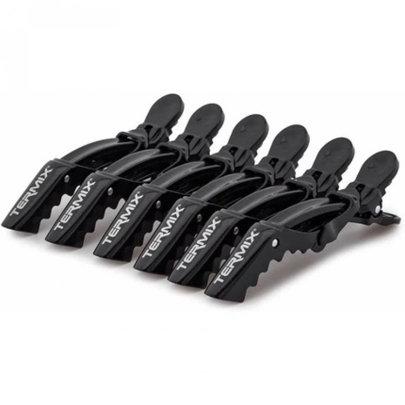 Termix Set of 6 Professional Hair Clips Soft Touch Style Matte Black Color - Pack of 6