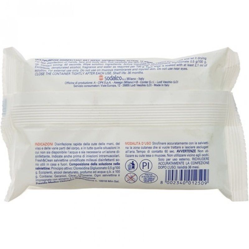 Fresh & Clean Milleusi Disinfectants Wet Wipes Antibacterial Action - Pack of 12