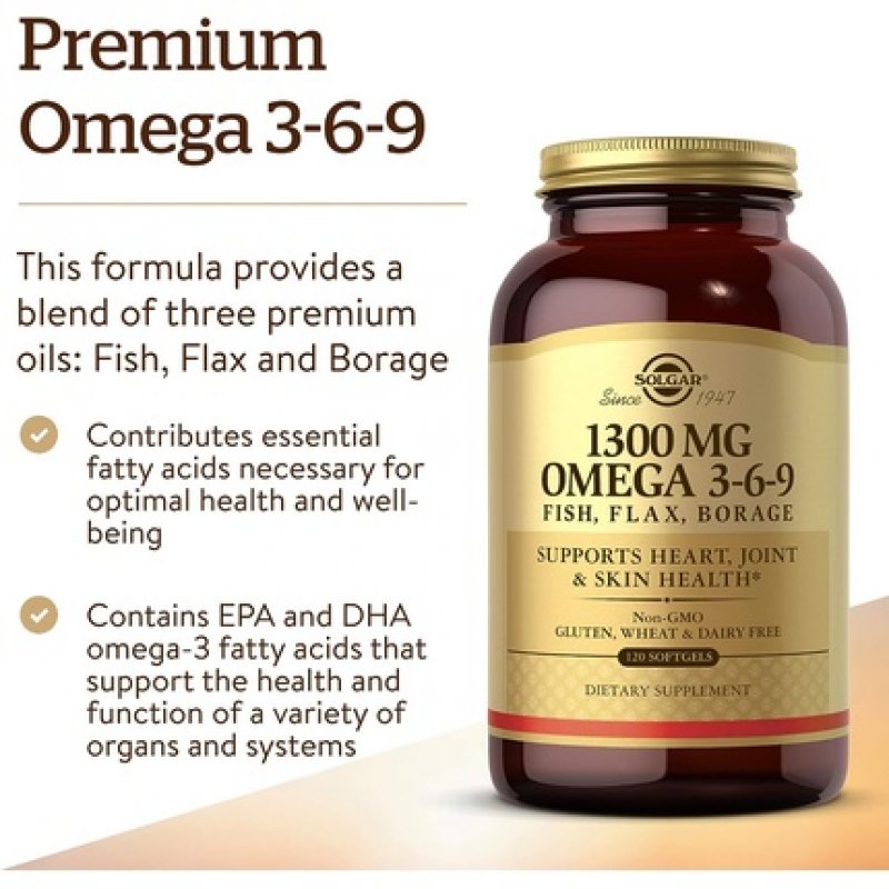 Solgar Omega 3-6-9 Softgels 120 Softgels - Blend of Premium Fish, Flax and Borage Oils - Specially Formulated Ratio -