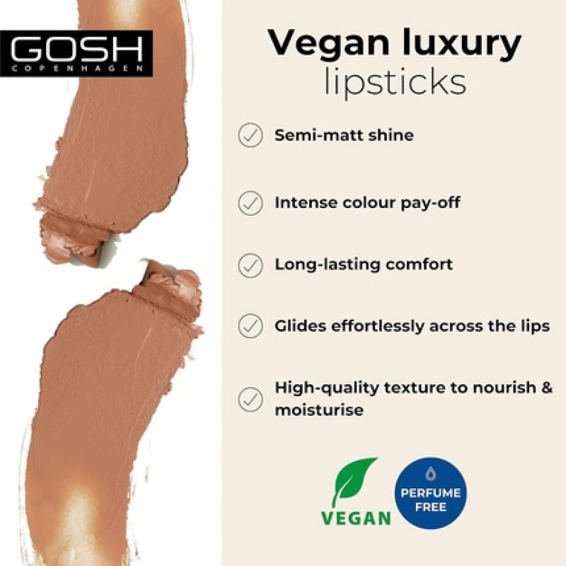 GOSH Luxury Nude Lipstick with Light Sheen Intense Nude Shades for Natural Lips 002 Undressed