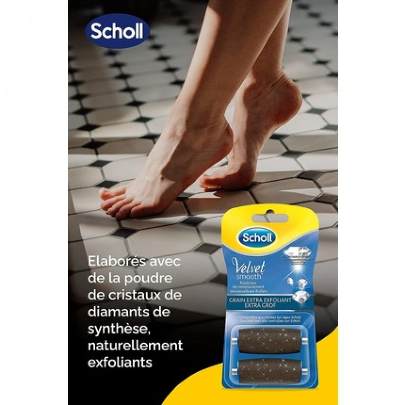 Scholl Velvet Smooth Express Pedi Crystal Diamonds Extra Exfoliating Grains Replacement 2 Rolls - Pack of 2