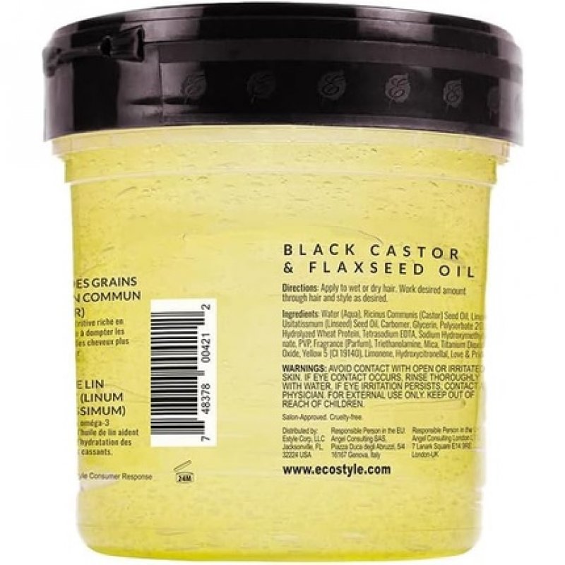 Ecostyle Black Castor and Flax Seed Oil All Day Hold Alcohol Free Paraben Free Sulphate Free No Flaking Anti-Itch 473ml