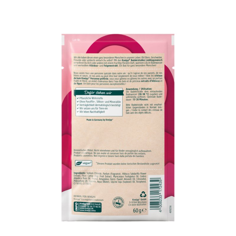 Kneipp Bath Crystals Lieblingsmensch with Natural Deep Salt and High-Quality Hibiscus and Fig Extract 60g