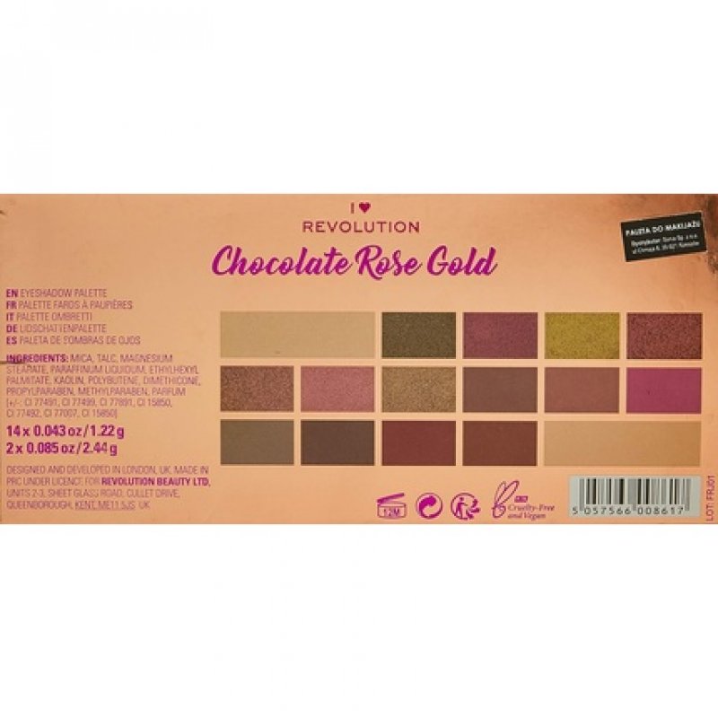 I Heart Revolution Eye Shadow Palette I Heart Chocolate Rose Gold Mixed 1 count