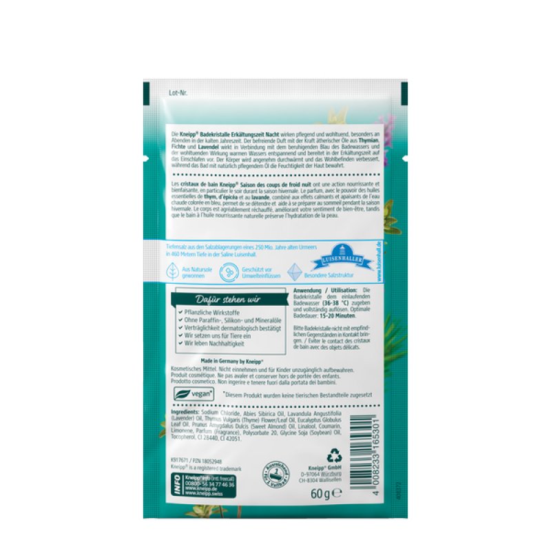 Kneipp Cold Time Night Bath Crystals with Lavender, Thyme & Spruce Essential Oils 60g