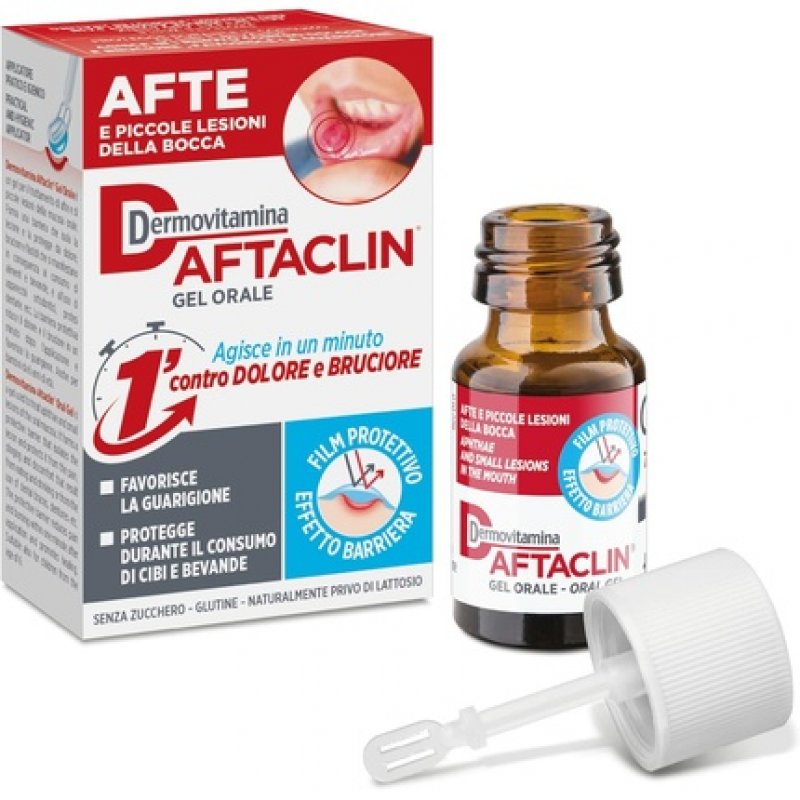 Dermovitamina Aftaclin Oral Gel for Canker Sores and Mouth Injuries 7ml