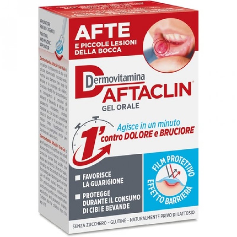 Dermovitamina Aftaclin Oral Gel for Canker Sores and Mouth Injuries 7ml