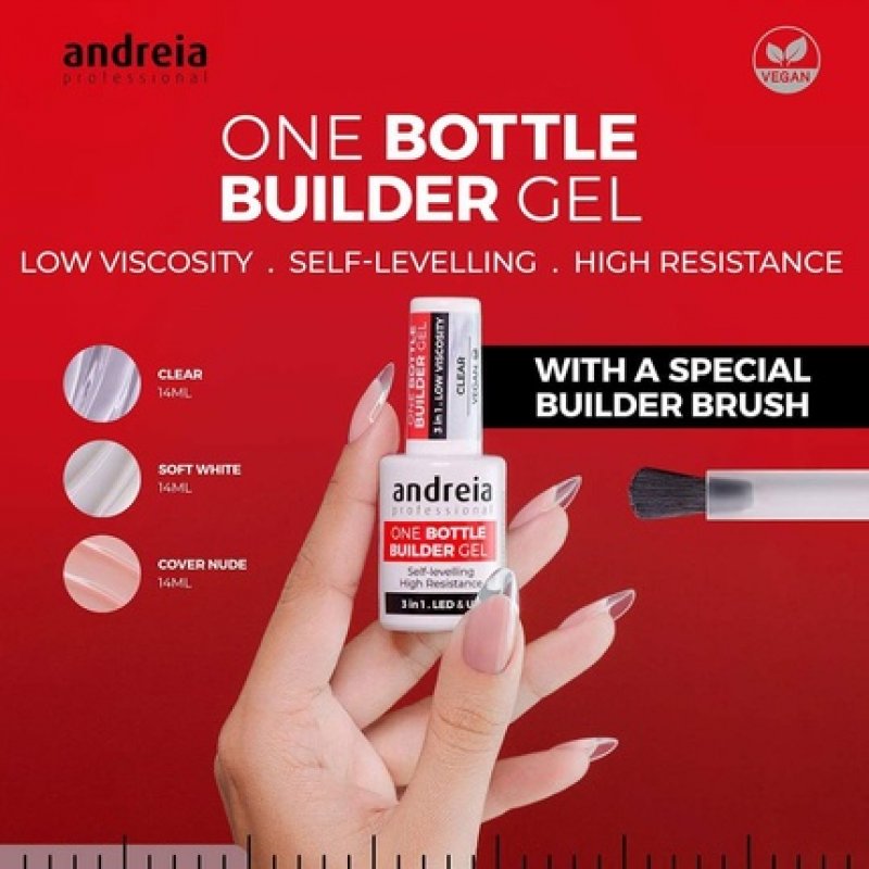 Andreia Professional Gel Builder Nail Construction Triphasic 3 in 1 LED and UV Clear 14ml