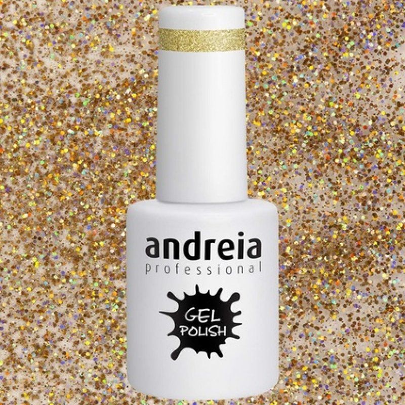 Andreia Semi-Permanent Nail Gel Polish Colour 260 Translucent Gold Glitter 10.5ml