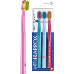 Curaprox Toothbrush Set CS 5460 Ultra Soft Manual Toothbrushes for Adults with Super Soft CUREN Bristles - Pack of 3