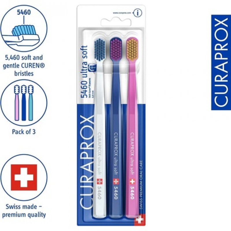 Curaprox Toothbrush Set CS 5460 Ultra Soft Manual Toothbrushes for Adults with Super Soft CUREN Bristles - Pack of 3