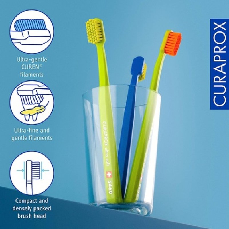 Curaprox Toothbrush Set CS 5460 Ultra Soft Manual Toothbrushes for Adults with Super Soft CUREN Bristles - Pack of 3