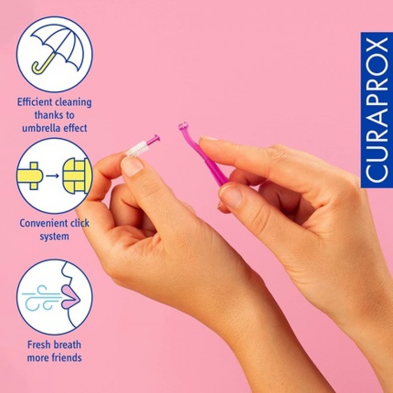 Curaden CPS 406 Perio Plus Interdental Brush with Replacement Heads Pink White