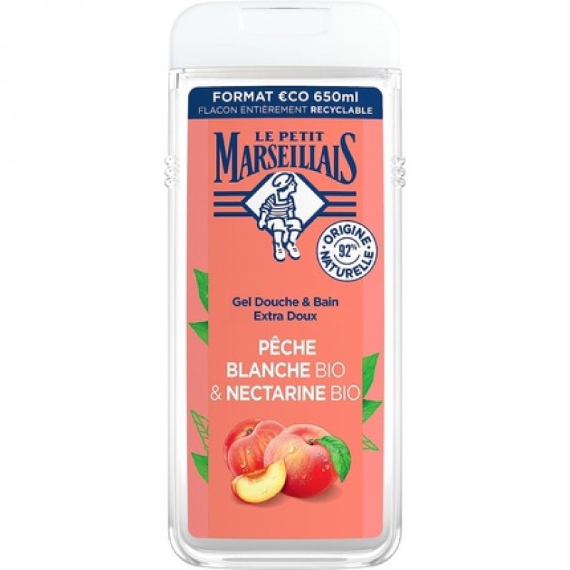 Le Petit Marseillais Extra Gentle Bath and Shower Gel White Peach and Nectarine Organic 650ml