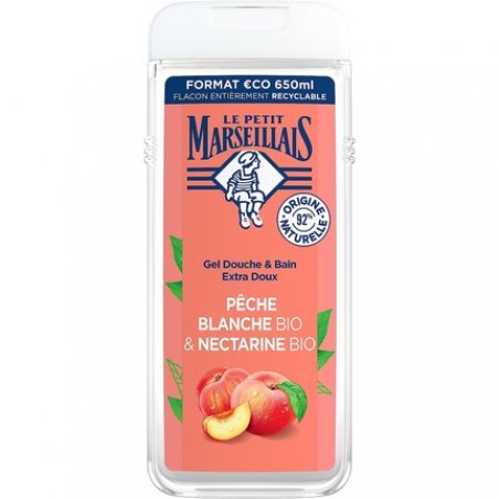 Le Petit Marseillais Extra Gentle Bath and Shower Gel White Peach and Nectarine Organic 650ml