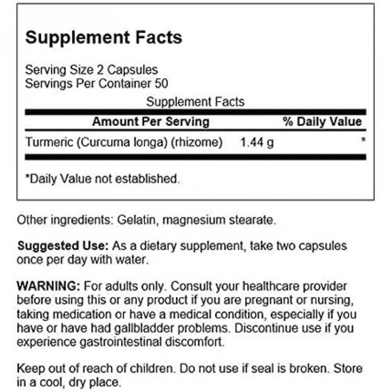 Swanson Premium Brand Turmeric Whole Root Powder 720mg 100 Gelatin Caps