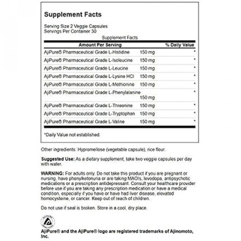 Swanson Ajipure 9 Essential Amino Acid Formula Pharmaceutical Grade 60 Veg Capsules