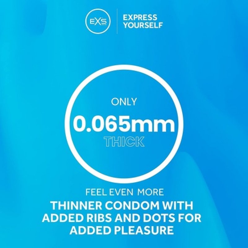 EXS Textured Condoms Natural Latex and Silicone Lubricated Ribbed and Dotted Vegan 12 Pack