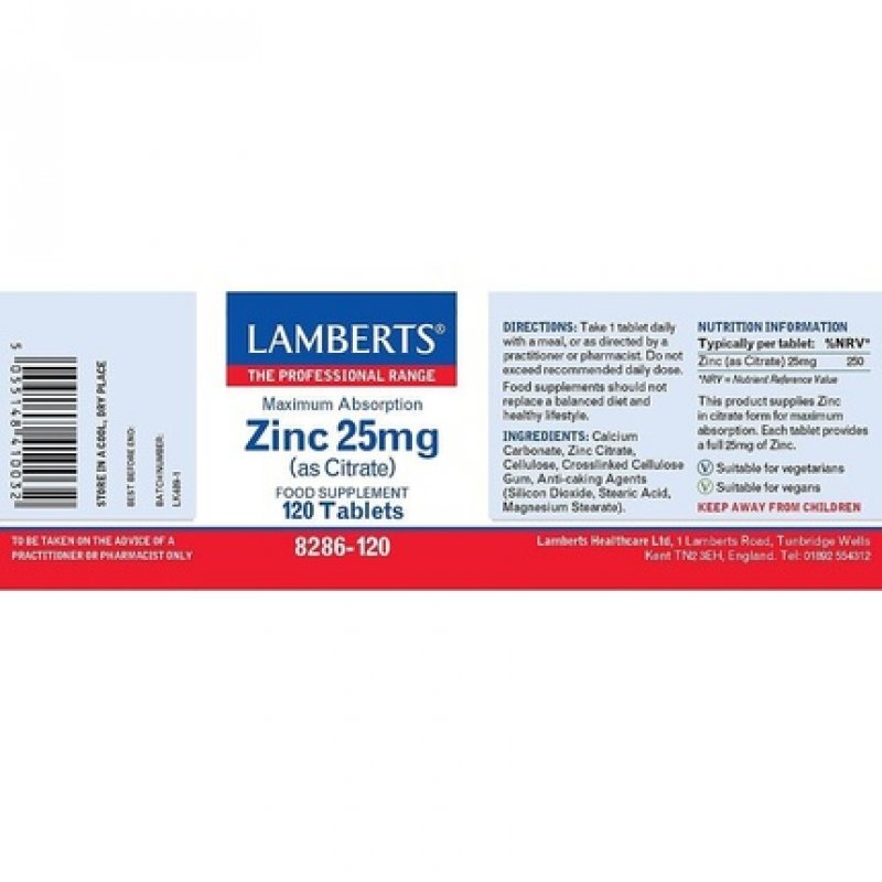 Lamberts Zinc 25mg Tablets Maximum Absorption 120 Tablets