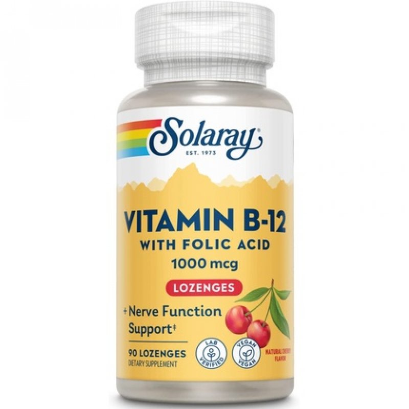 Solaray Vitamin B-12 1000mcg Lozenges with Folic Acid Natural Cherry Flavor 90 Count