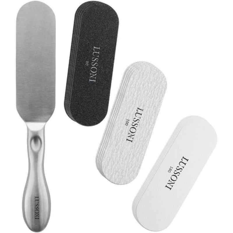 T4B LUSSONI Pedicure Set with Steel Interchangeable File Board and 15 Replacement Files - Grit 80, 100, and 180