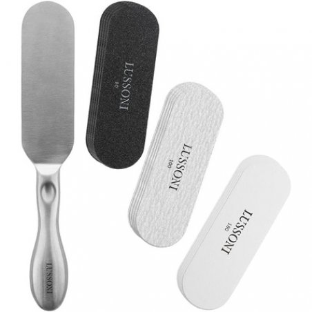T4B LUSSONI Pedicure Set with Steel Interchangeable File Board and 15 Replacement Files - Grit 80, 100, and 180