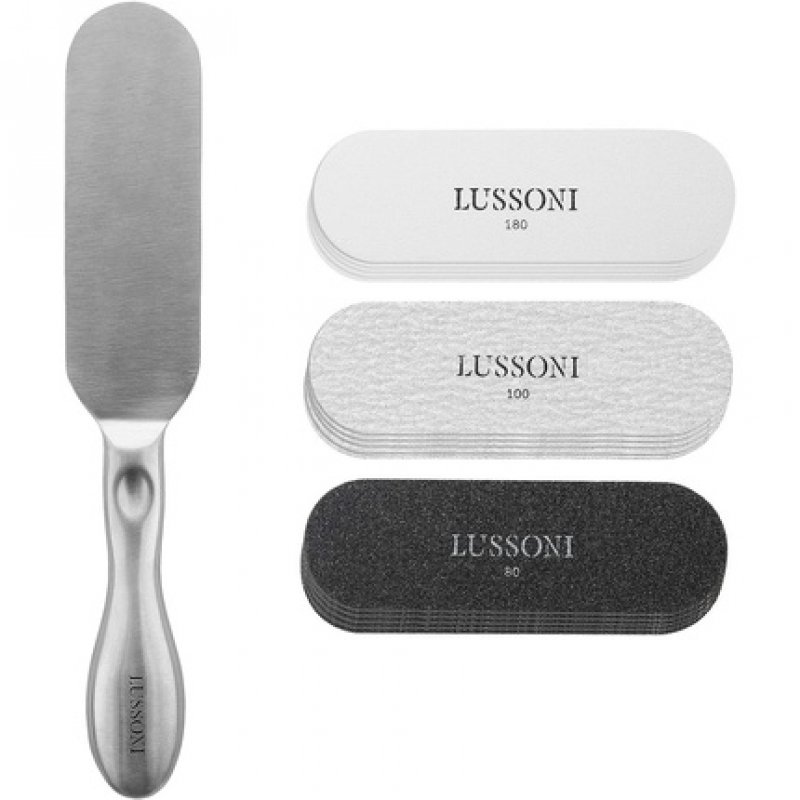 T4B LUSSONI Pedicure Set with Steel Interchangeable File Board and 15 Replacement Files - Grit 80, 100, and 180