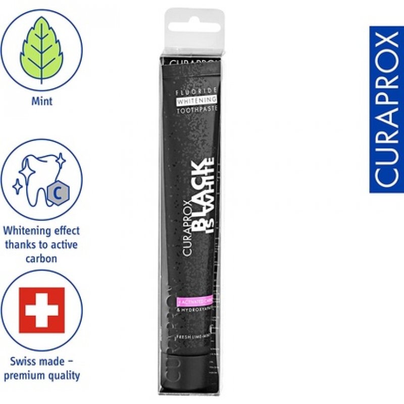 Curaprox Black is White Toothpaste 60ml - Activated Charcoal Whitening Toothpaste - SLS Free Microplastic Free