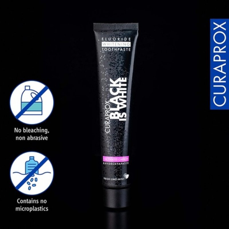 Curaprox Black is White Toothpaste 60ml - Activated Charcoal Whitening Toothpaste - SLS Free Microplastic Free