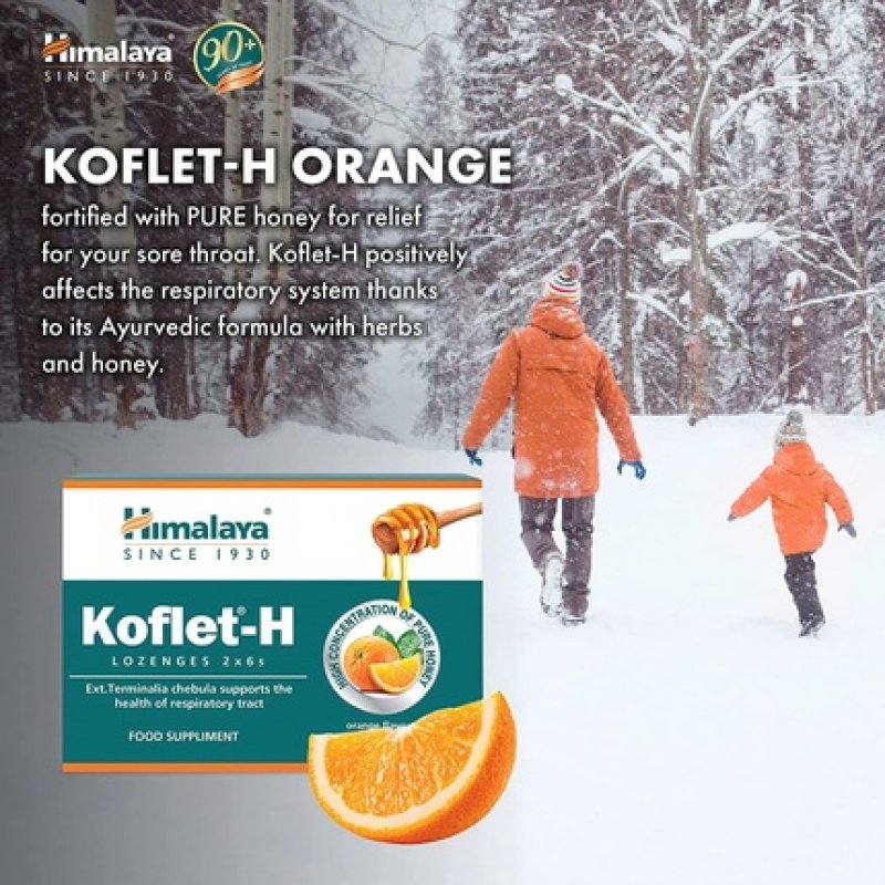 Himalaya Herbals Koflet-H Lozenges Orange Flavor with Honey, Ginger and Essential Oils 12 Lozenges
