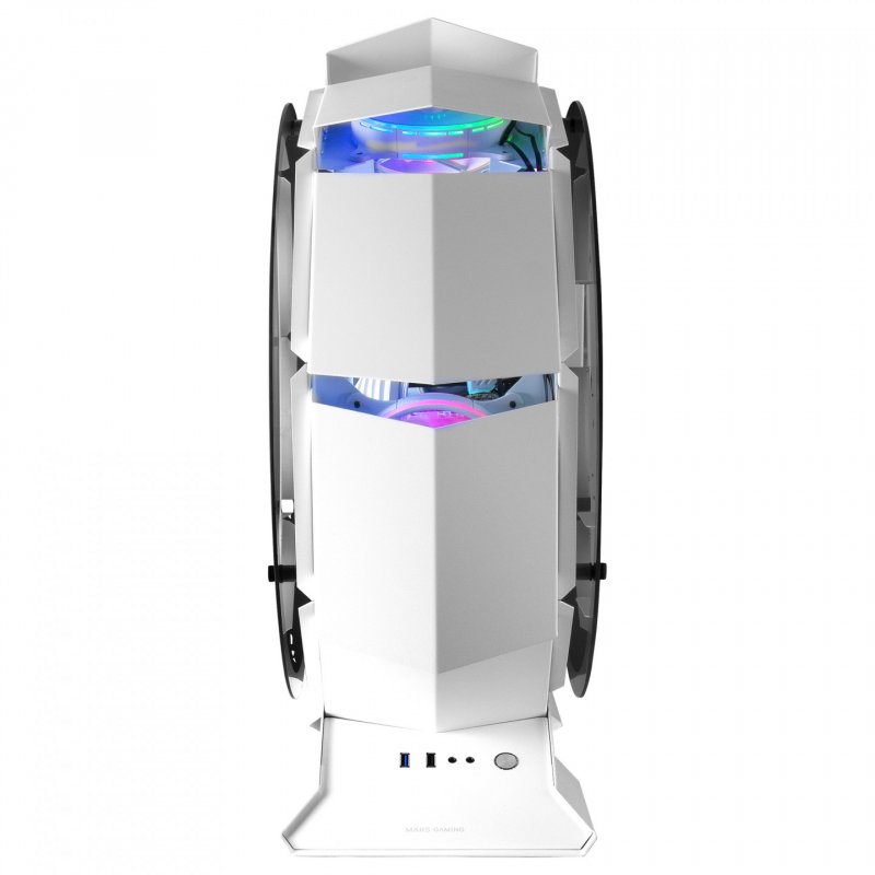 Mars Gaming MCORB White Micro-ATX XL Gaming PC Case Custom Circular Design Double Tempered Glass