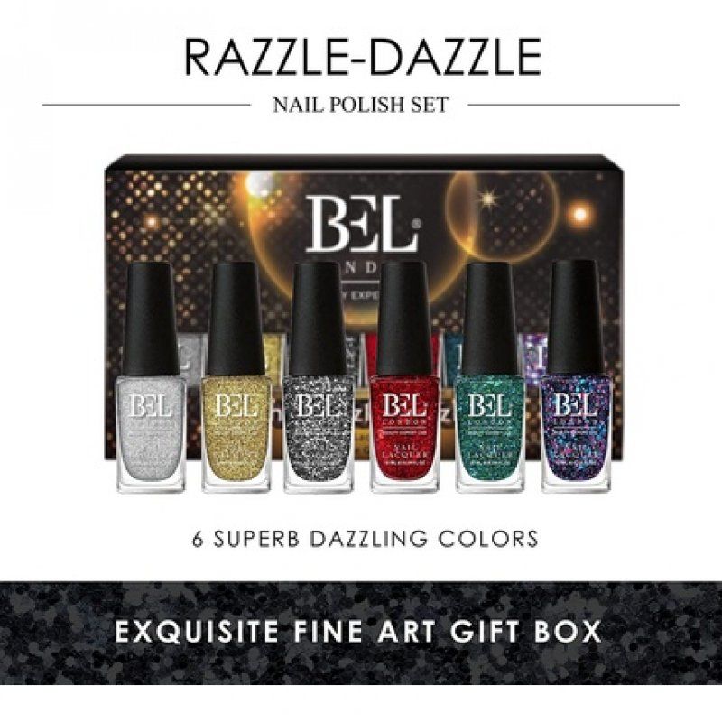 BL Razzle Dazzle Luxury Multi Glitter Nail Polish Set - The Queen of Deluxe - Professional Quality Quick Dry Set - 6