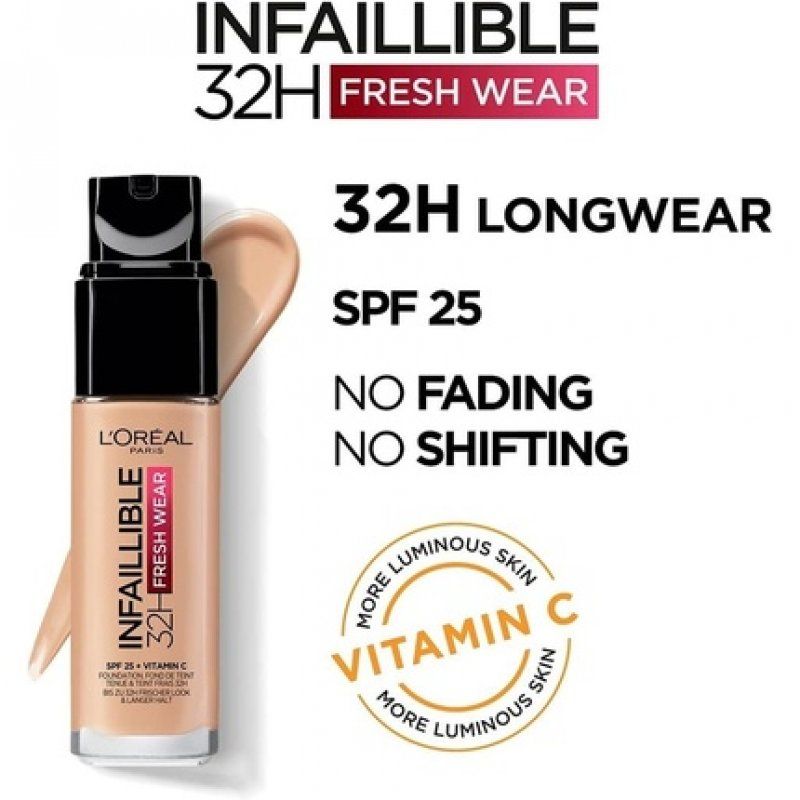 L'Oréal Paris Infallible 32H Fresh Wear Foundation Full Coverage Longwear Weightless Smooth Finish Water-proof