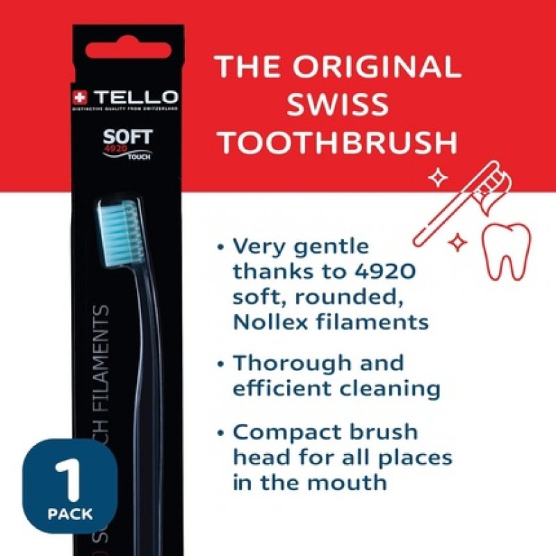 TELLO 4920 Adult Soft Swiss Toothbrush with Ergonomic Handle 1 Count