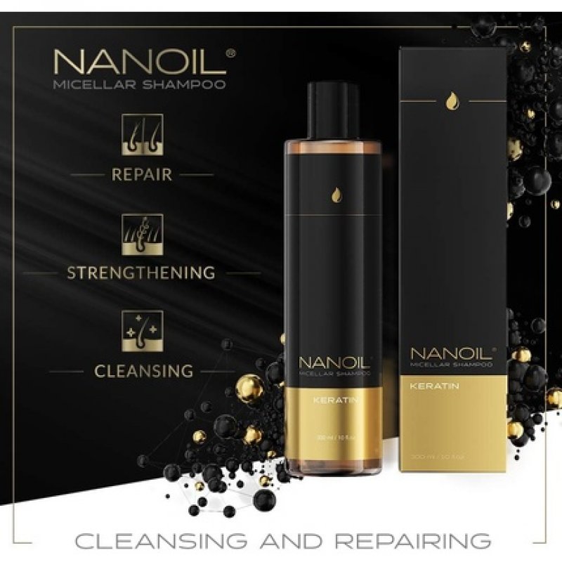 Nanoil Micellar Shampoo with Keratin 300ml - Hair Regeneration and Cleansing, Strengthening for Weak Hair, Healthy Hair
