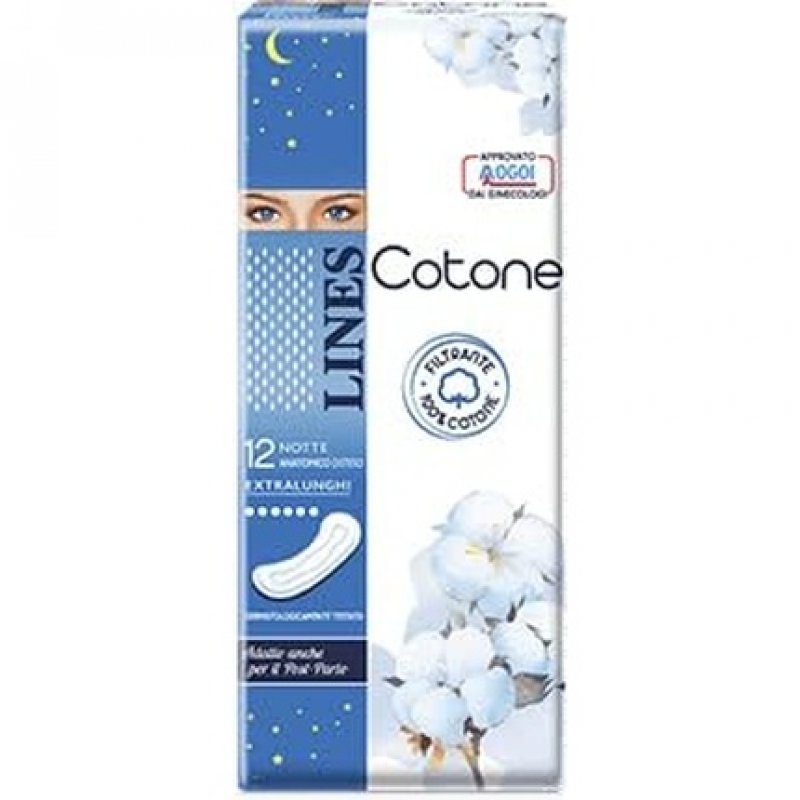 Lines Cotone Notte Anatomical Extra Long 12 Pieces Sanitary Napkins