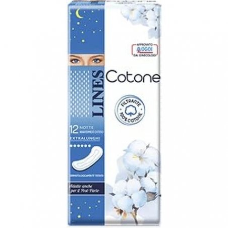 Lines Cotone Notte Anatomical Extra Long 12 Pieces Sanitary Napkins