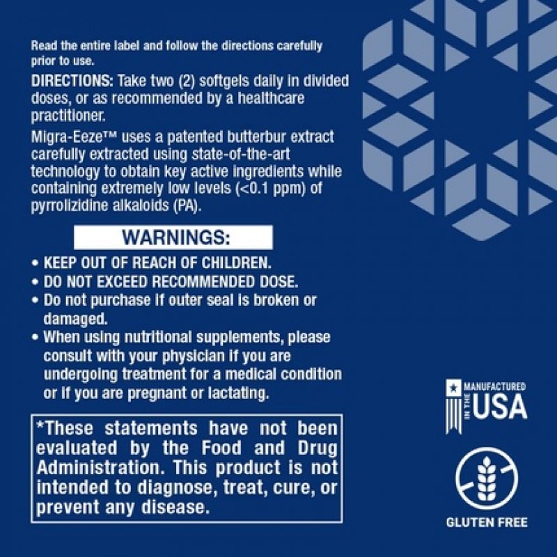 Life Extension Migra-Eeze Butterbur Root Extract with Vitamin B2 & Ginger Supplement 60 Softgels