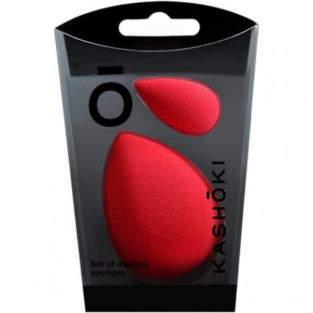 T4B KASHŌKI Red and Teardrop Shaped 2 Piece Makeup Sponge Set - Standard and Mini for Concealer, Plastic and Latex-Free