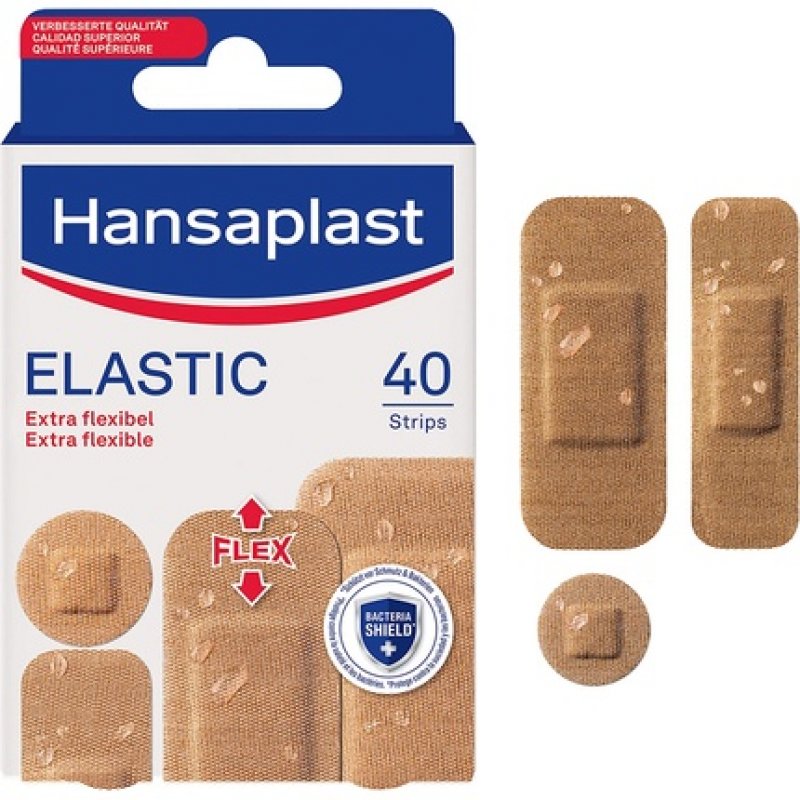 Hansaplast Elastic Bandages 40 Pre-Cut Sterile Breathable and Ultra-Flexible Bandages of Various Sizes for All Wounds