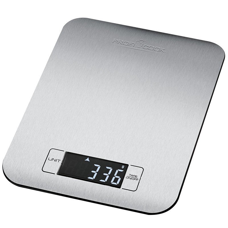 ProfiCook PC-KW 1061 Digital Kitchen Scale with Large LCD Display Stainless Steel Weighing Surface Tara Function