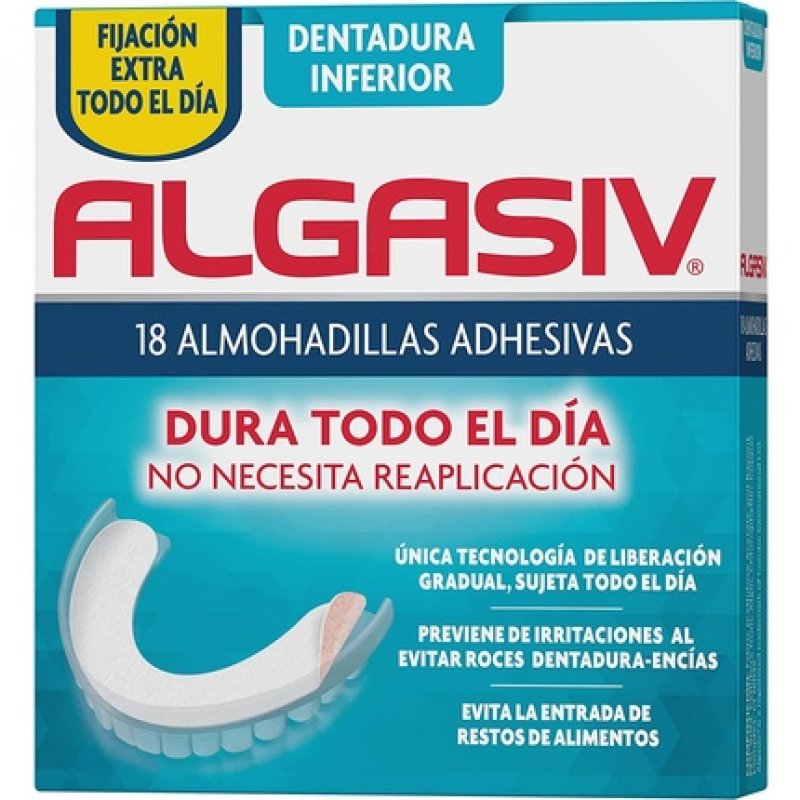 Algasiv Adhesive Pads for Lower False Dentures Last All Day and Protect Gums 18 Units