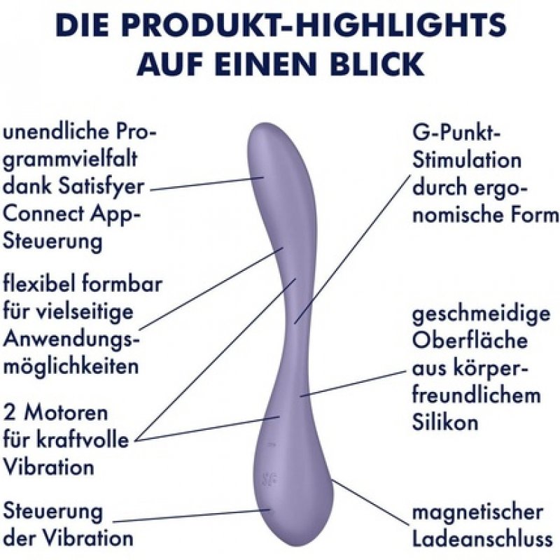 Satisfyer G-Spot Flex 5 Connect App 23cm G-Spot Vibrator with Flexible Shape and 2 Motors - Lilac