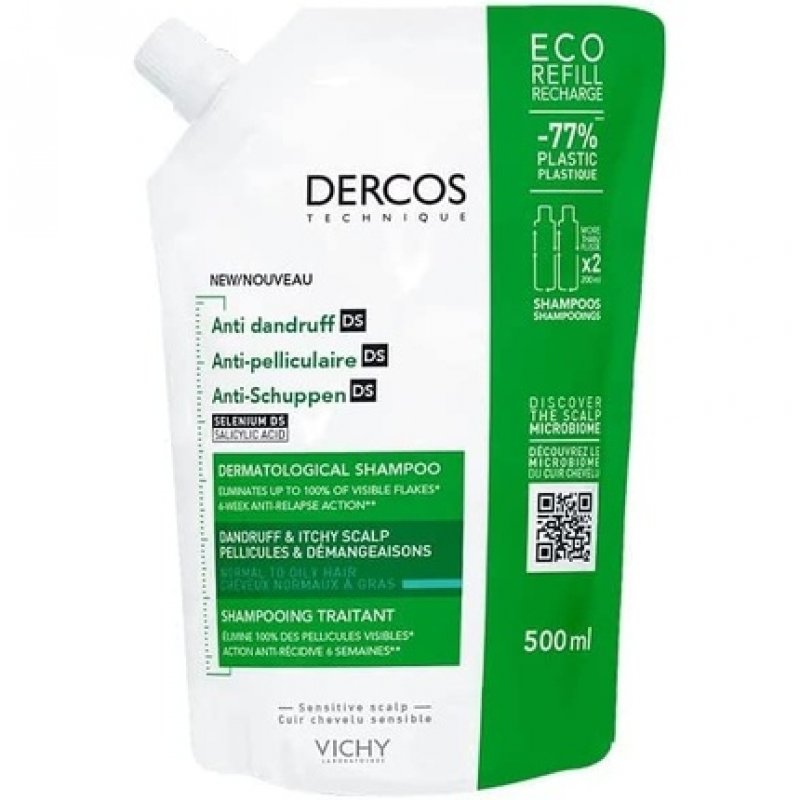 Vichy Dercos Anti-Dandruff Treatment Shampoo for Normal to Oily Hair Refill 500ml