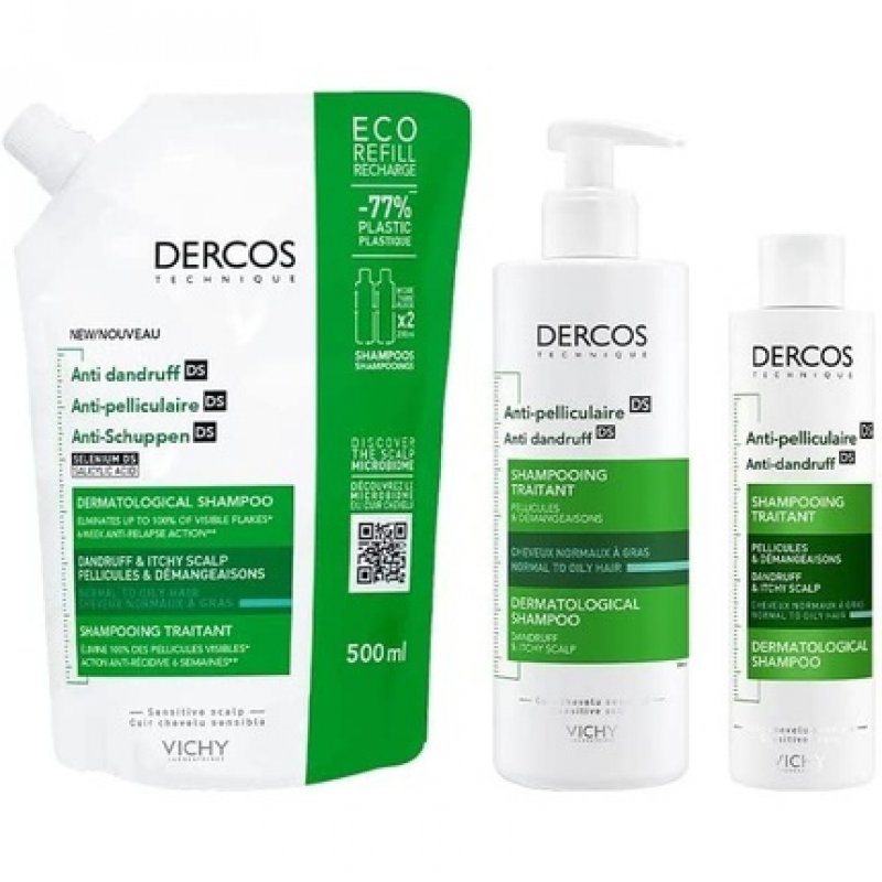 Vichy Dercos Anti-Dandruff Treatment Shampoo for Normal to Oily Hair Refill 500ml