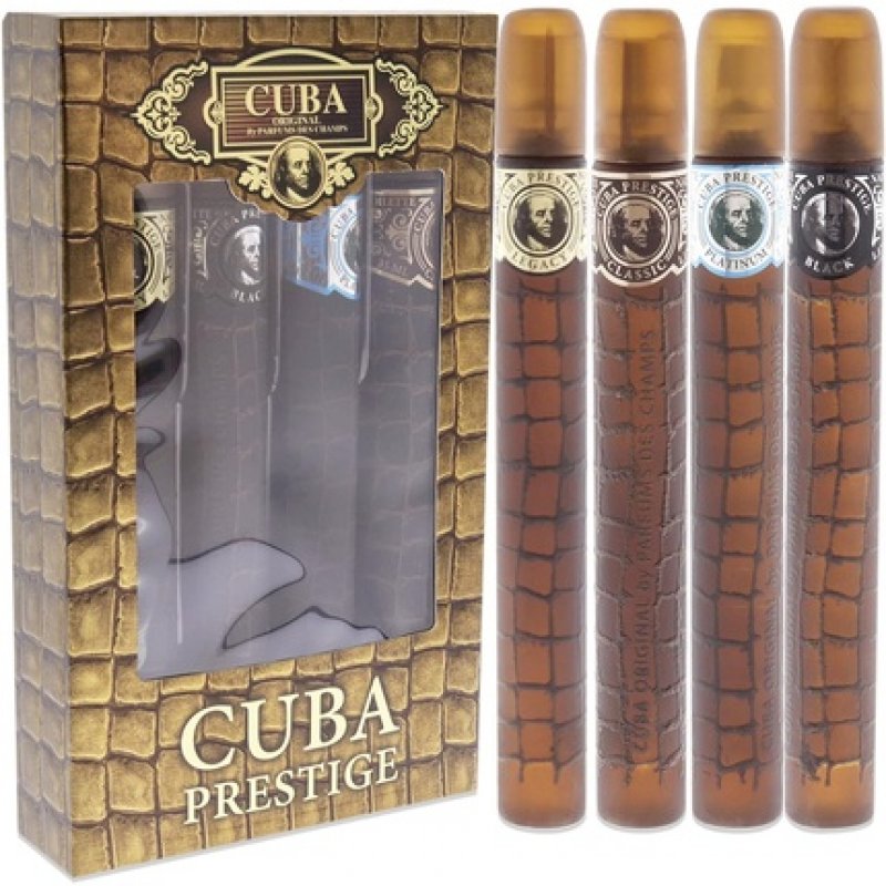 Cuba Cuba Prestige For Men 4 Piece Gift Set 1.17oz Classic EDT Spray, 1.17oz Black EDT Spray, 1.17oz Platinum EDT